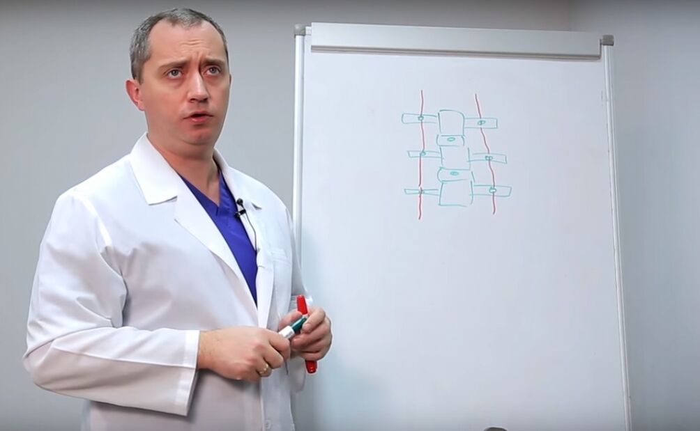 The doctor shows the structure of the column